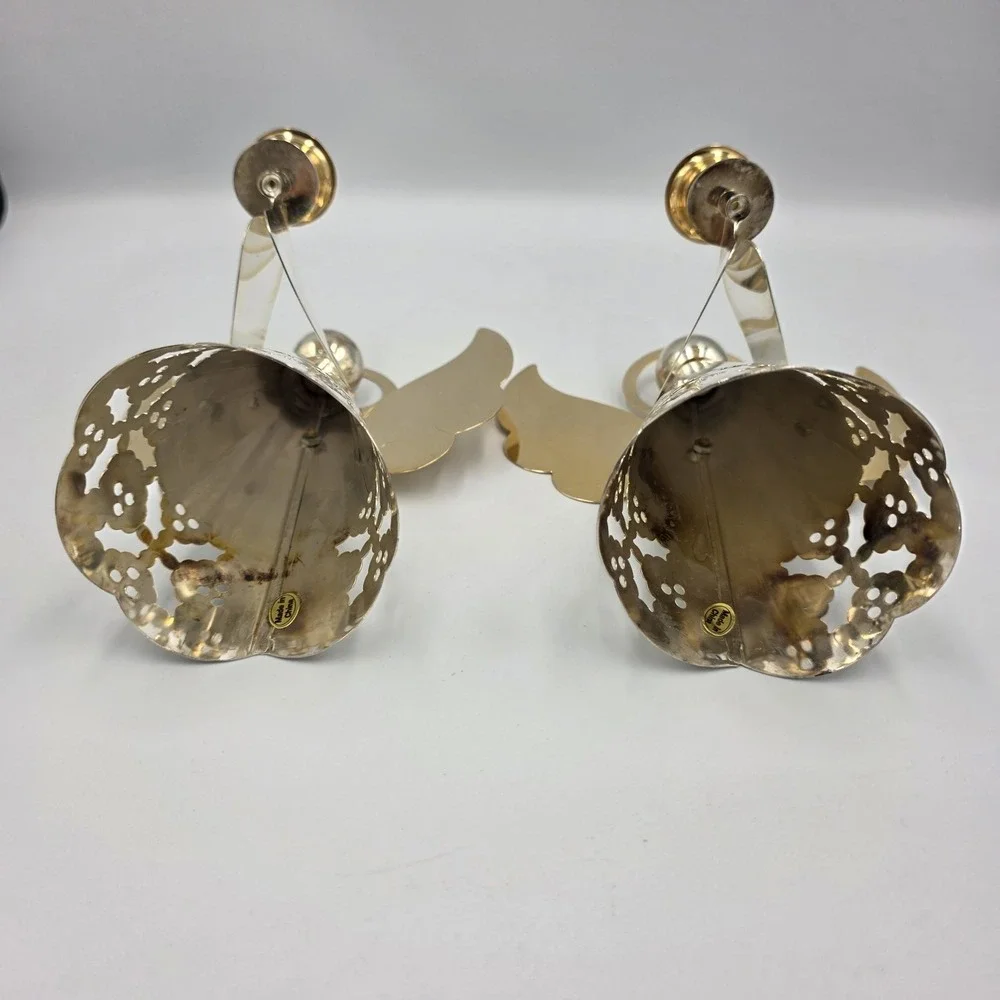 Vtg Internatial Silver Silverplate & Brass Angels‎ Holly Candlestick Holders 6